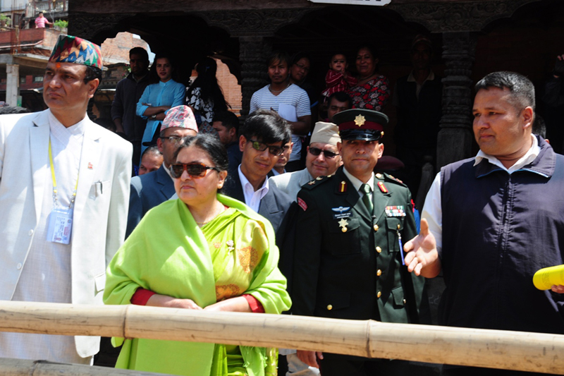 President Bhandari inspects heritages at Bhaktapur Durbar Square (With photos)